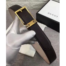 Gucci Width 3.5cm Vintage Buckle Belts With Bee In Grained Calfskin Black/Gold 2018