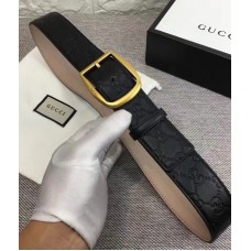 Gucci Width 3.8cm GG Textured Belts Black/Gold 2018