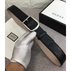 Gucci Width 3.8cm GG Textured Belts Black/Silver 2018