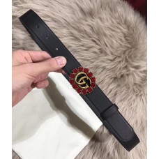 Gucci Crystal GG Buckle Leather Belts Black/Red 2018