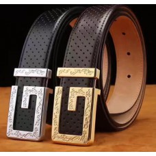 GUCCI GG BUCKLE TEXTURED  CALFSKIN BELT GOLD/SLIVER 2017