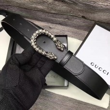 Gucci Width 3.5cm Crystal Dionysus Buckle Leather Belt Black 2017