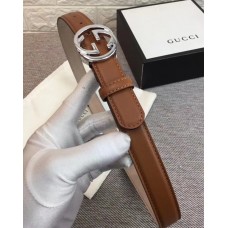 Gucci Width 2.5cm Calfkin Round Buckle Belt Brown/Silver 2018