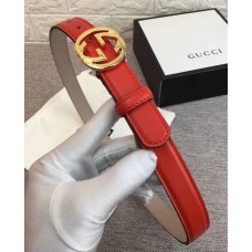 Gucci Width 2.5cm Calfkin Round Buckle Belt Red/Gold 2018