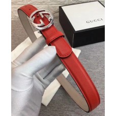 Gucci Width 2.5cm Calfkin Round Buckle Belt Red/Silver 2018