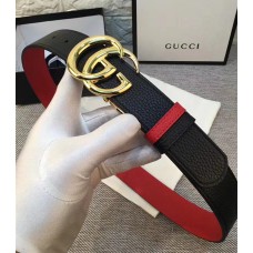 Gucci Width 3.7cm Grained Calfkin Round Buckle Double Belt  Black/Red/Gold 2018