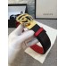 Gucci Width 3.7cm Grained Calfkin Round Buckle Double Belt  Black/Red/Gold 2018