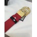 Gucci Width 3.7cm Grained Calfkin Round Buckle Double Belt  Black/Red/Gold 2018