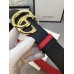 Gucci Width 3.7cm Grained Calfkin Round Buckle Double Belt  Black/Red/Gold 2018