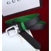 Gucci Grained Calfkin Square Buckle Double Belt  Black/Green 2018