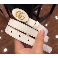 Gucci Leather Belt with Oval Enameled Buckle 20mm Width White 2018