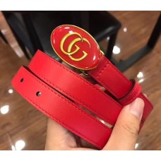 Gucci Leather Belt with Oval Enameled Buckle 20mm Width Red 2018