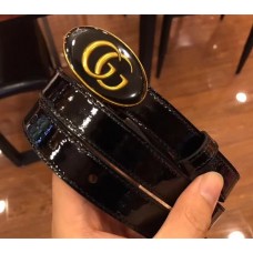 Gucci Leather Belt with Oval Enameled Buckle 20mm Width Black 2018