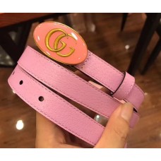 Gucci Leather Belt with Oval Enameled Buckle 20mm Width Pink 2018