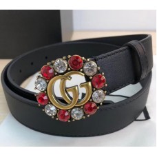 Gucci GG and Crystal Buckle Belt 35mm Width Black 2017