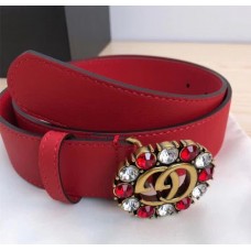 Gucci GG and Crystal Buckle Belt 35mm Width Red 2017