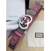 Gucci GG Print Belt with Silver Heart Buckle 35mm Width Grey/Pink 2017