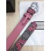 Gucci GG Print Belt with Silver Heart Buckle 35mm Width Grey/Pink 2017