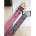 Gucci GG Print Belt with Gold Heart Buckle 35mm Width Grey/Pink 2017