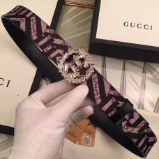 Gucci Width 3.5CM Crystal Double G Buckle Blooms Print Belt 04 2017