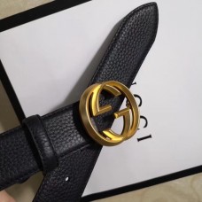 Gucci 3.8cm Wide grained Leather Belt With gold gg buckle