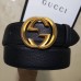 Gucci 3.8cm Wide grained Leather Belt With gold gg buckle