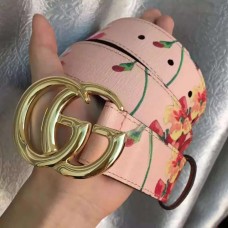 Gucci GG Blooms leather belt with double G buckle pink