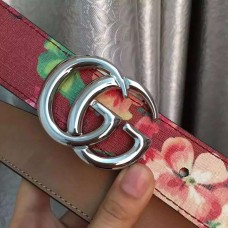 Gucci GG Blooms leather belt with double G buckle red