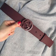 Gucci Leather belt with interlocking G dark brown