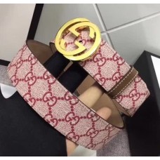 Gucci GG Supreme Belt with Gold G Buckle 37mm Red