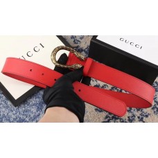 Gucci Leather Belt with Gold Dionysus Buckle Red 2018