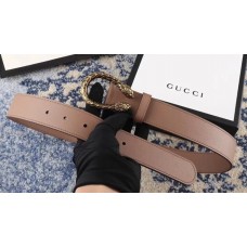 Gucci Leather Belt with Gold Dionysus Buckle Dark Nude 2018