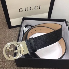 Gucci Width 4cm Signature Leather Belt Black with Interlocking G Buckle