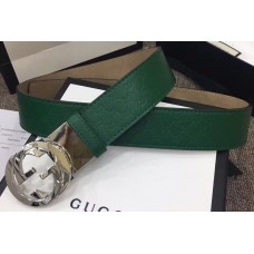 Gucci Width 4cm Signature Leather Belt Green with Interlocking G Buckle