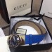 Gucci Width 4cm Signature Leather Belt Blue with Interlocking G Buckle