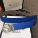 Gucci Width 4cm Signature Leather Belt Blue with Interlocking G Buckle