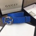 Gucci Width 4cm Signature Leather Belt Blue with Interlocking G Buckle