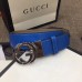 Gucci Width 4cm Signature Leather Belt Blue with Interlocking G Buckle