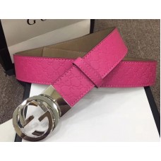 Gucci Width 4cm Signature Leather Belt Fuchsia with Interlocking G Buckle