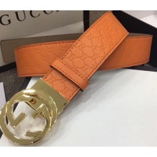 Gucci Width 4cm Signature Leather Belt Orange with Interlocking G Buckle