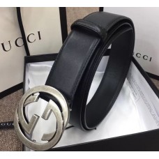 Gucci Width 4cm Leather Belt Black with Interlocking G Buckle