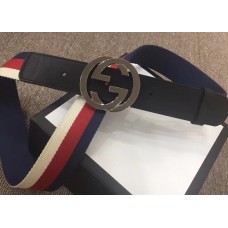 Gucci Width 4cm Sylvie Web and Leather Belt Black with Interlocking G Buckle