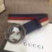 Gucci Width 4cm Sylvie Web and Leather Belt Blue with Interlocking G Buckle