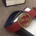 Gucci Width 4cm Sylvie Web and Leather Belt Red with Interlocking G Buckle