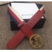 Gucci Width 4cm Sylvie Web and Leather Belt Red with Interlocking G Buckle