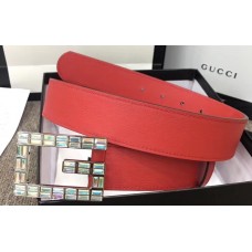 Gucci Width 3.5cm Leather Belt Red with Crystals Square G Buckle