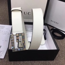 Gucci Width 3.5cm Leather Belt White with Crystals Square G Buckle