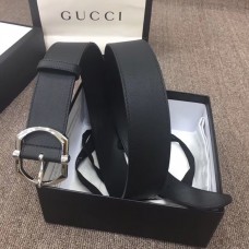 Gucci Width 4cm Leather Belt Black with Square Buckle