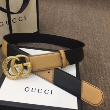 Gucci Width 4cm Diagonal Leather Belt Black/Beige with Textured Double G Buckle