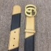 Gucci Width 4cm Diagonal Leather Belt Black/Beige with Textured Double G Buckle